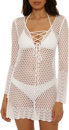 BECCA by Rebecca Virtue Treasure Island Long Sleeve Reversible Open Knit Cover-Up Tunic in White at Nordstrom, Size Medium