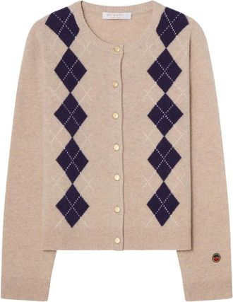 Busnel Julia Geblokte Cardigan - Dames - Vesten - Beige - L - Wol - Truien & Vesten
