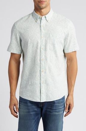 Faherty Breeze Short Sleeve Button-Down Shirt in Teal Jungle Leaf Print at Nordstrom Rack, Size Medium