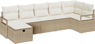 vidaXL Garden Sofa Set with Cushion 7 pcs Beige Poly rattan Vidaxl