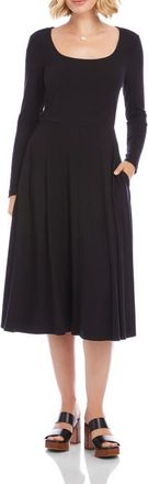 Karen Kane Long Sleeve Scoop Neck A-Line Jersey Dress in Black at Nordstrom, Size X-Small