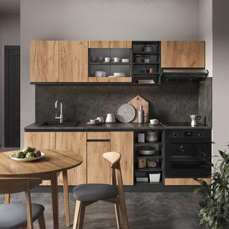 Vicco Mueble De Cocina R-line, Oro Power Roble/antracita, 240 Cm Forma De J