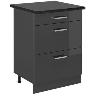 Vicco Mueble Bajo De Cocina R-line, Antracita Alto Brillo, 60 Cm Con Cajones, Et Antracita Vicco