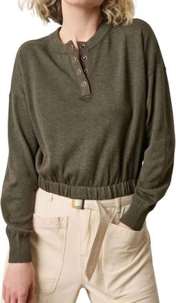 Lilla P Elastic Waist Henley Sweater In Fir/ Green