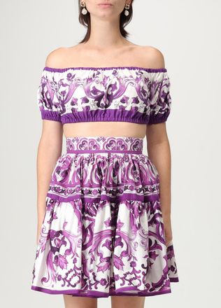 Dolce & Gabbana Top crop in cotone con stampa maioliche Dolce & Gabbana