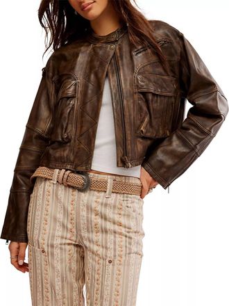 Free People Adrienne Leather Jacket In Brown