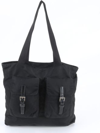 Prada Black Leather Nylon Shoulder Bag Tote Bag (Pre-Owned)