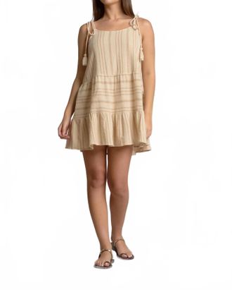 Elan Stripe Tie Mini Dress In Taupe