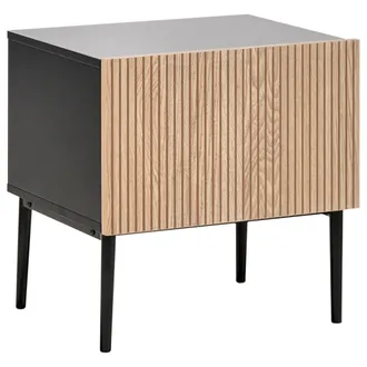 Beliani Beliani - Mesita De Noche Moderna Mdf Frente Acanalado De Madera De Fresno Natural Mesilla Dormitorio 1 Caj&oacute;n Negro Blythe