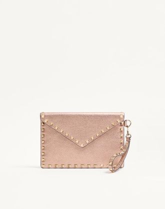 Valentino Garavani Pochette Rockstud In Vitello Granato Laminato Donna ROSE CANNELLE UNI