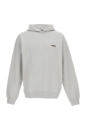 Jacquemus Relaxed Fit Grey Hoodie With Grosgrain Logo Patch
