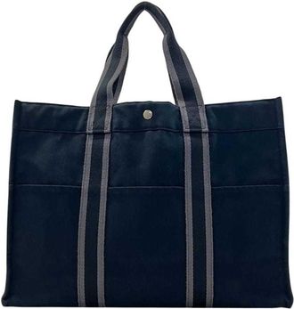 Herm&egrave;s Black Cotton Canvas Tote Bag (Pre-Owned)