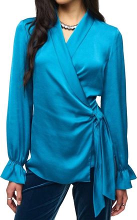 Joseph Ribkoff Satin Wrap Blouse In Pacific Blue