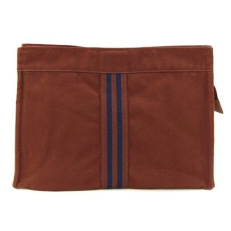 Herm&egrave;s Fourre Tout Brown Navy Cotton Canvas Clutch Bag (Pre-Owned)