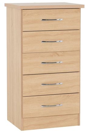 Seconique Nevada 5 Drawer Narrow Chest in Light Oak