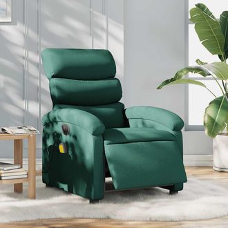 vidaXL Sill&oacute;n Reclinable De Masaje El&eacute;ctrico Tela Verde Oscuro Vidaxl