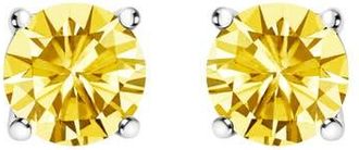 House of Brilliance 14K Gold 1 1/2 Cttw Lab Grown Yellow Diamond Solitaire Stud Earrings in White at Nordstrom