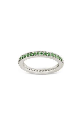 Sterling Forever Cubic Zirconia Pav&eacute; Thin Band Ring in Silver/Emerald at Nordstrom, Size 10