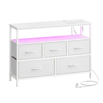 Songmics C&oacute;moda dormitorio led ajustable 5 cajones color blanco