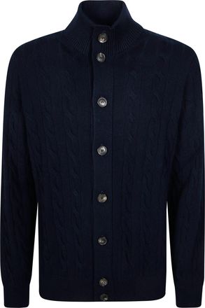 FILIPPO DE LAURENTIIS Cable Knit Stand-Up Collar Bomber Jacket