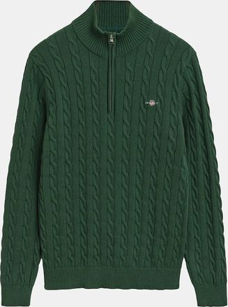 GANT Mens Cotton Cable Half Zip Fleece - Green - Size: 40