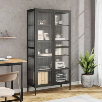 vidaXL Vidaxl - Aparador Alto Vidrio Y Acero Negro 85x40x180 Cm