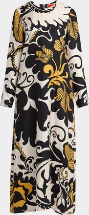 La DoubleJ Marea-Print Long-Sleeve Maxi Swing Dress