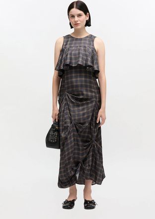 Ganni Black Check Ruffle Dress - Size 10/12 Organic Wool