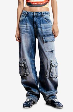 Desigual Wide Leg Cargo Jeans in Medium Blue at Nordstrom, Size Small
