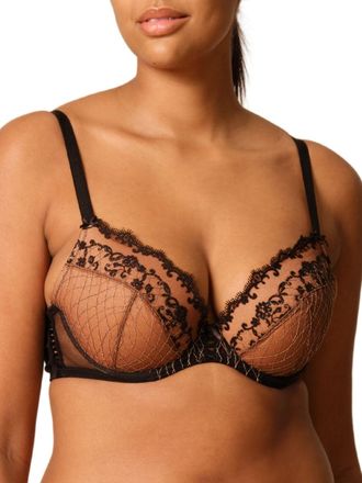 Gossard Womens Lacage Padded Plunge Bra - Black Polyamide - Size 40E