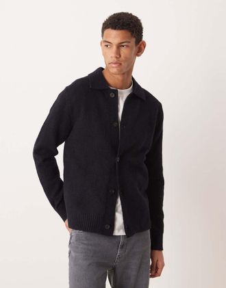 Mango Cardigan con colletto in maglia blu