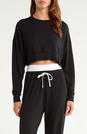 SPLITS59 Noah Crop Fleece Sweatshirt in Black at Nordstrom, Size X-Small