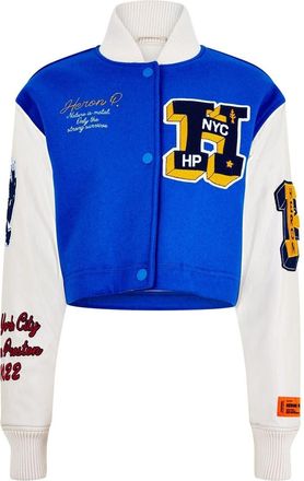 Heron Preston Womens Varsity Rib Crew Neck Jacket in Blue/Yellow - Size 12 UK