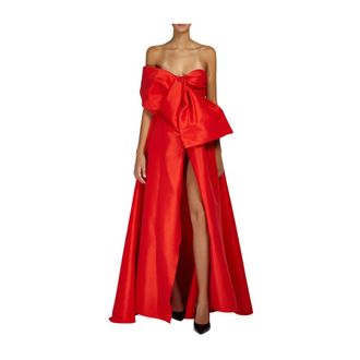 Doris S Rode Elegante Lange Jurk met Zijwaartse Split en Voorstrik - Dames - Avondkleed - Rood - XL - Kleedjes