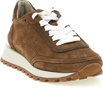 Brunello Cucinelli Womens Brown Calfskin Low Top Sneakers