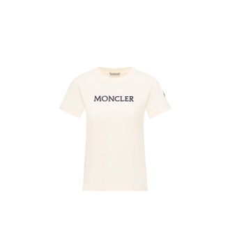 Moncler Moncler Embroidered Tonal Logo Cotton T-shirt, Women, White, Size: Xl