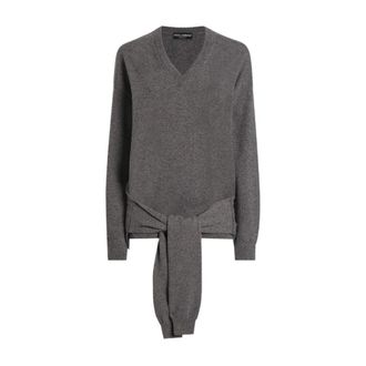 Dolce & Gabbana Cashmere Knitwear, female, Gray, Size: XS Bow-Detail V-Neck Sweater
