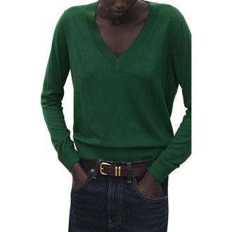 Mango V-Neck Sweater in Dark Green at Nordstrom, Size Medium