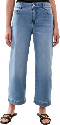 Tribal Audrey Hugging Wide Crop Jeans In Coastal Blue