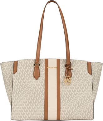 Michael Kors Becca Grote Gestreepte Signature Logo Tote Bag - Dames - Shoppers - Beige - ONE Size - Polyester - Tassen