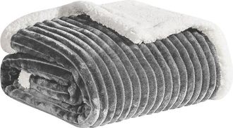 Luxury Home Oversized Corduroy Sherpa Reversible Blanket, Gray