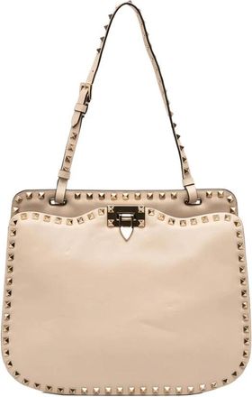 Valentino Pre-owned Shoulder Bags, female, Brown, Size: ONE SIZE Pre-owned Vintage Studded Leather Shoulder Bag
