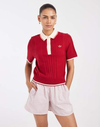 adidas Originals Polo in maglia a coste rosso