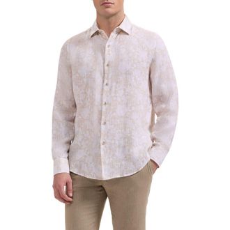 Bugatchi Julian Linen Button-Up Shirt in Desert at Nordstrom, Size Xxx-Large