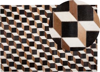 Beliani Alfombra De Piel De Vacuno Patchwork Marr&oacute;n Rectangular 140 X 200 Cm Patr&oacute;n 3d Hecha A Mano Alpkoy