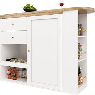 STILVORA Mueble De Almacenaje Con 4 Cajones Y 3 Estantes Abiertos Giratorios, Para Sal&oacute;n Despacho Comedor, En Mdf, Blanco