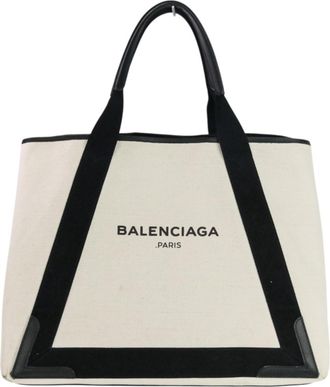 Balenciaga Black Ivory Canvas Leather Tote Bag (Pre-Owned)