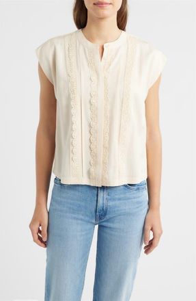 Wit & Wisdom Embellished Cap Sleeve Button-Up Shirt in Ecru at Nordstrom, Size X-Large