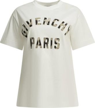 Givenchy Paris Geborduurd Katoenen T-shirt - Dames - T-shirts - Wit - XS - Katoen - Tops