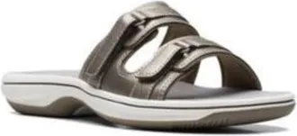 Clarks Breeze Piper Sandals Womens Pewter Round Toe Slip-On Slide HAWK1252